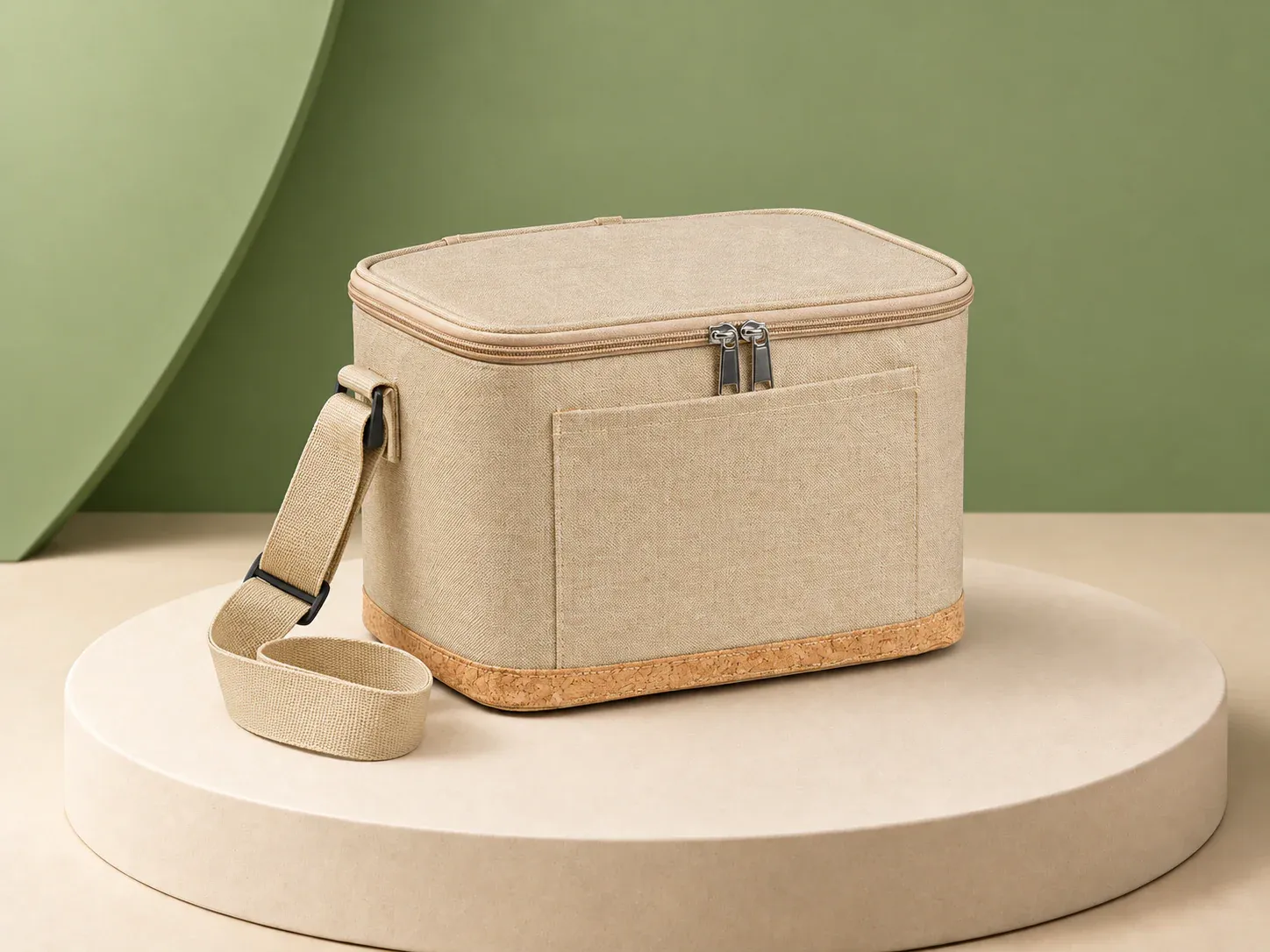 Bolsa térmica em poliéster 600D com detalhes em cortiça, sem personalização