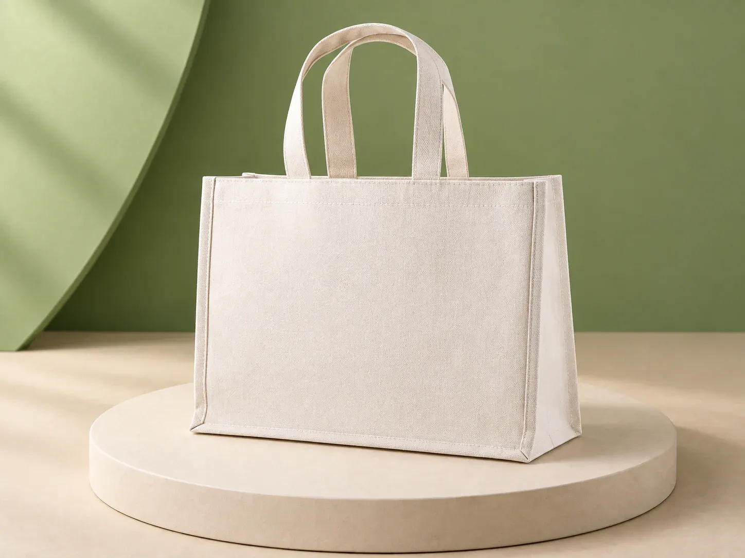 Sacola de algodão cru 220 g/m² com base plana, na cor cru, sem personalização: sacola larga de tecido cru com fole lateral e alças curtas