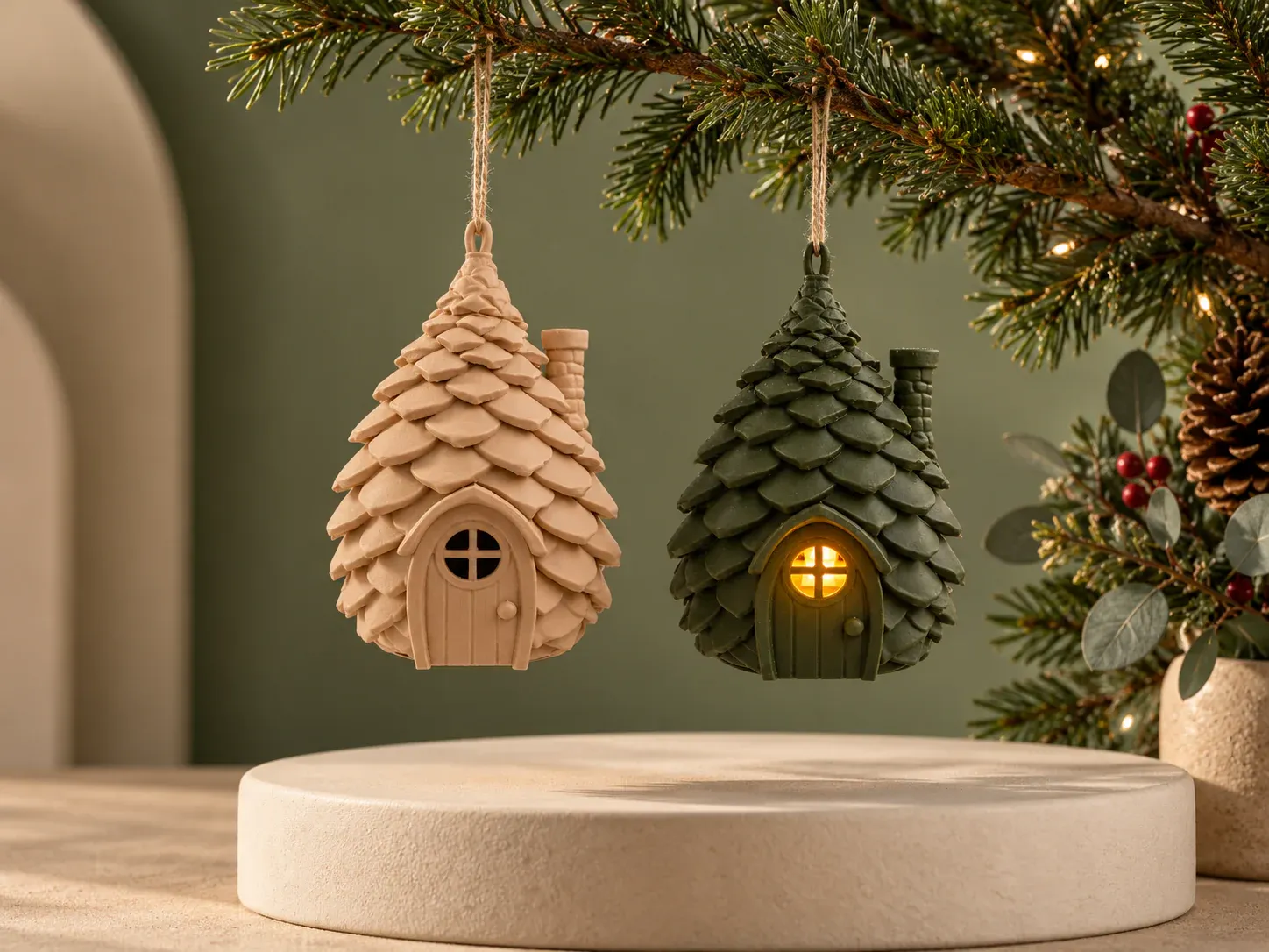 Casinha de Natal em formato de pinha, sem personalização