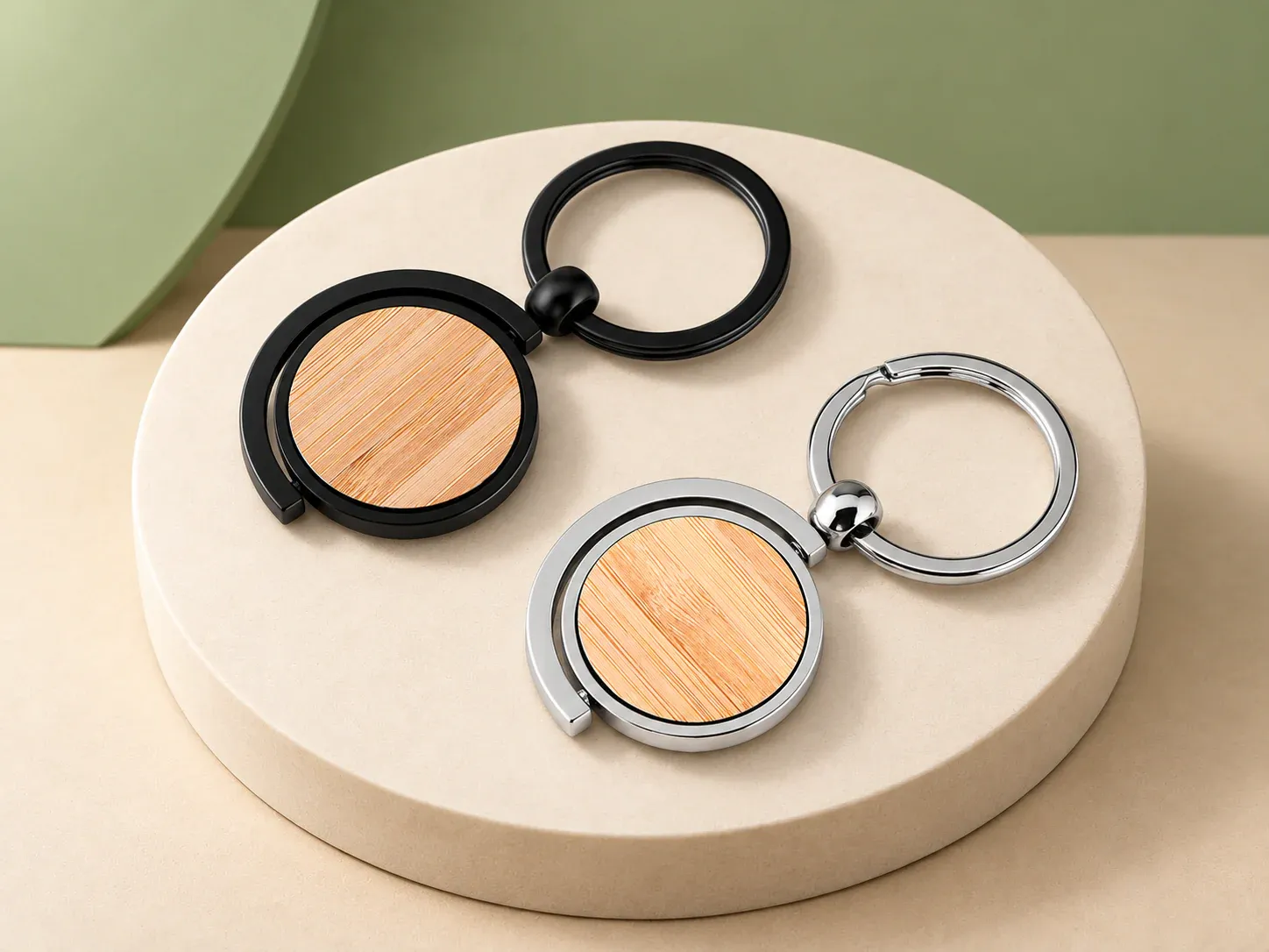 Chaveiro em metal com detalhe em bambu, sem personalização