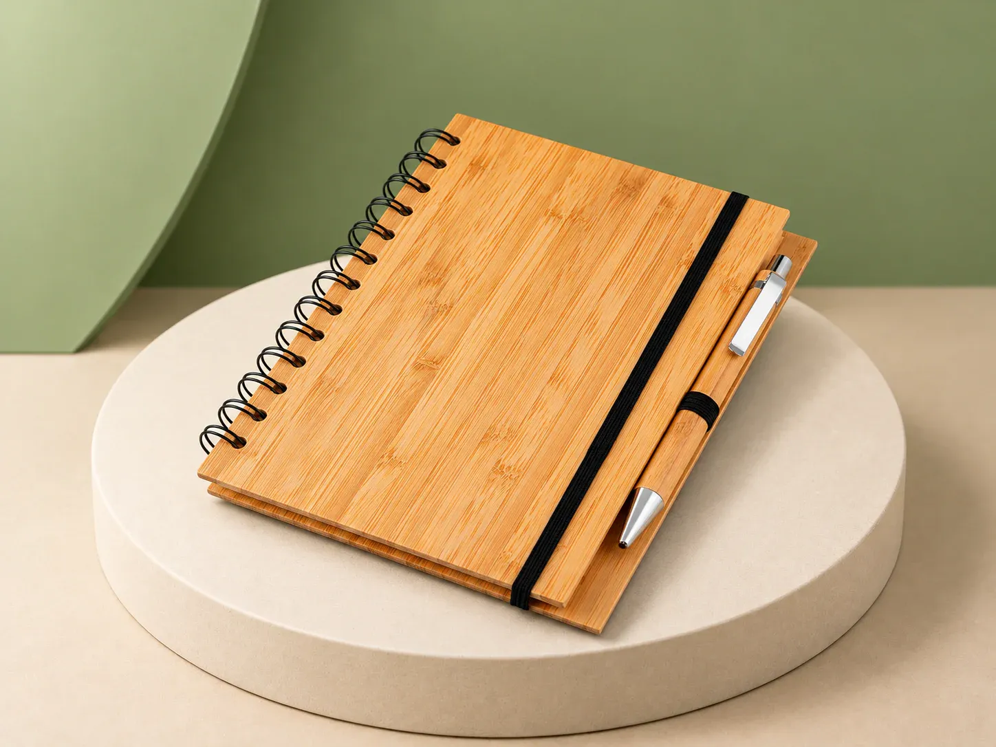 Caderno B6 capa em bambu com caneta, sem personalização