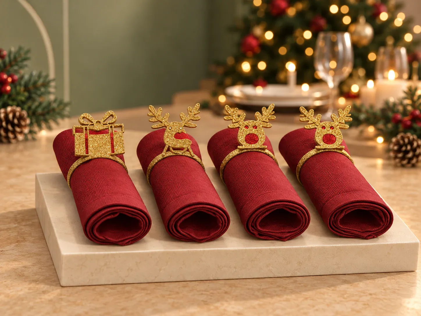 Porta-guardanapo dourado de Natal, sem personalização