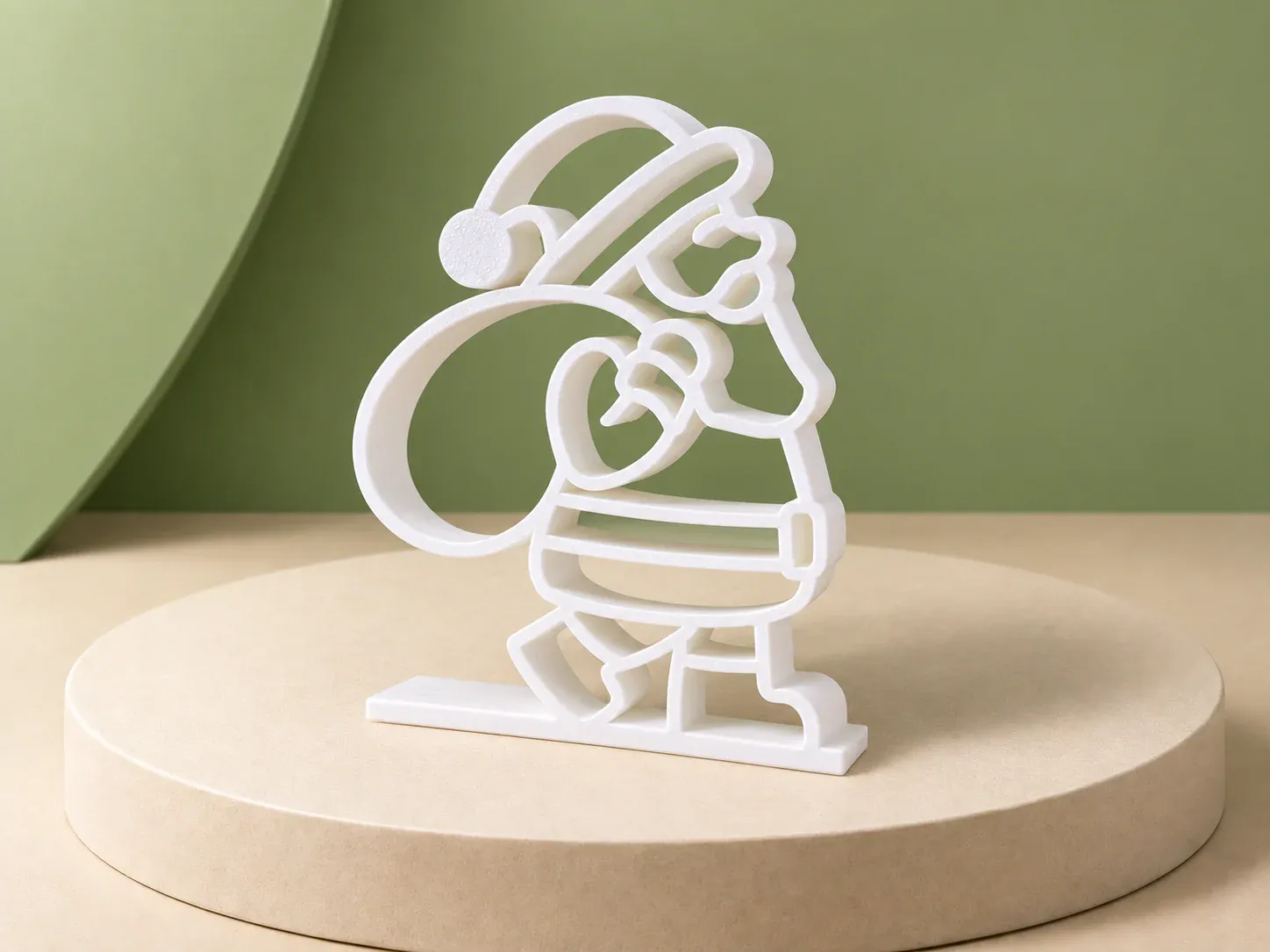 Papai Noel porta-bombom, na cor branco, sem personalização: Papai Noel branco vazado, de perfil, carregando o saco, com encaixe redondo para um bombom e base reta
