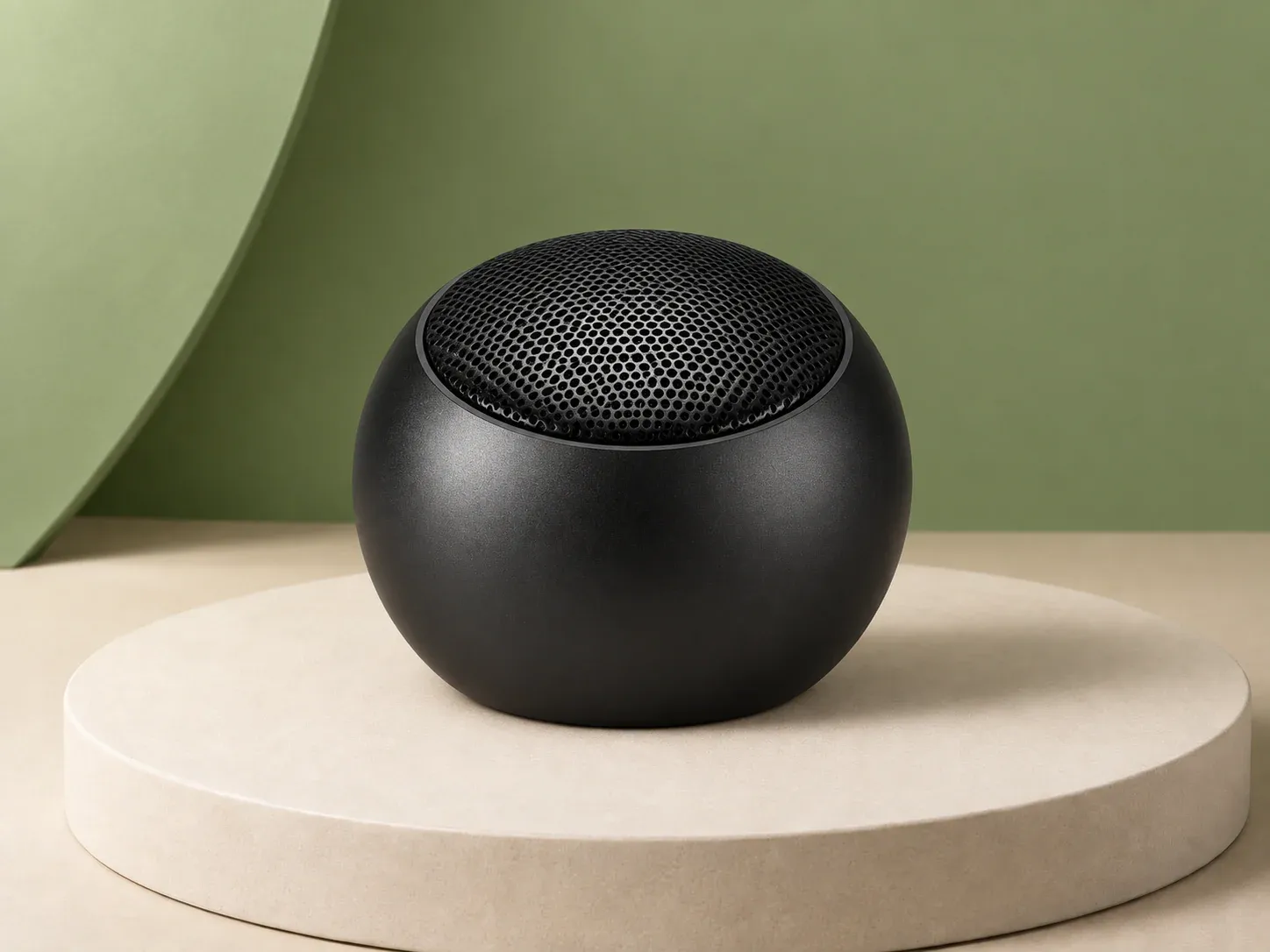 Mini caixa de som bluetooth esférica, na cor preto, sem personalização: caixa de som esférica de corpo fosco com grade preta no topo