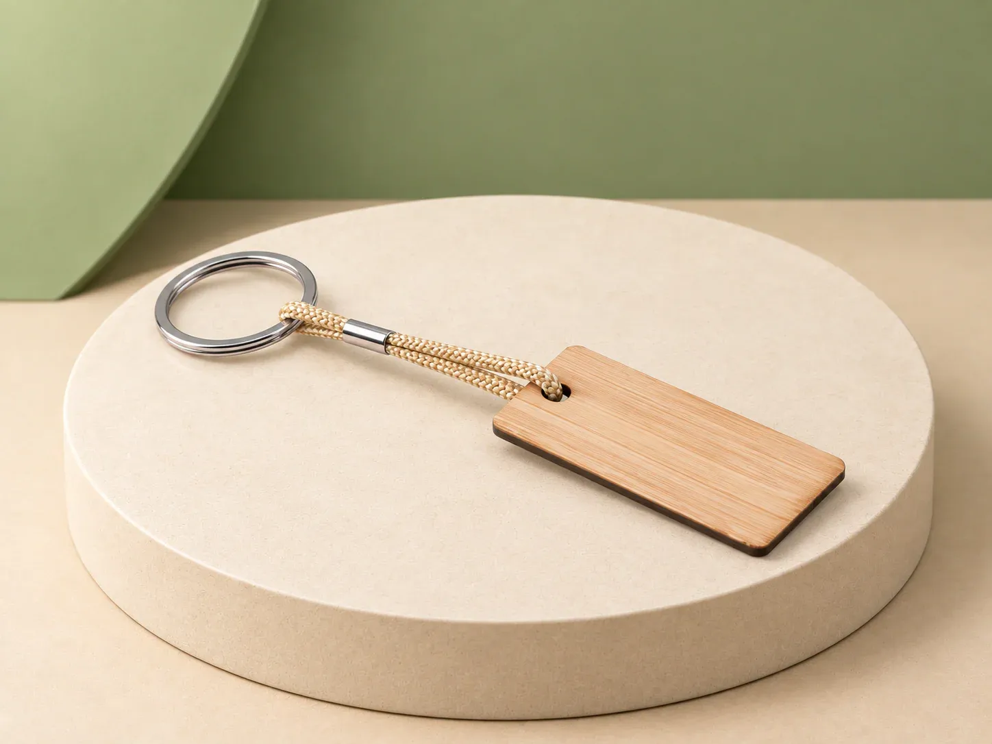 Chaveiro em bambu com cordão em PET, sem personalização