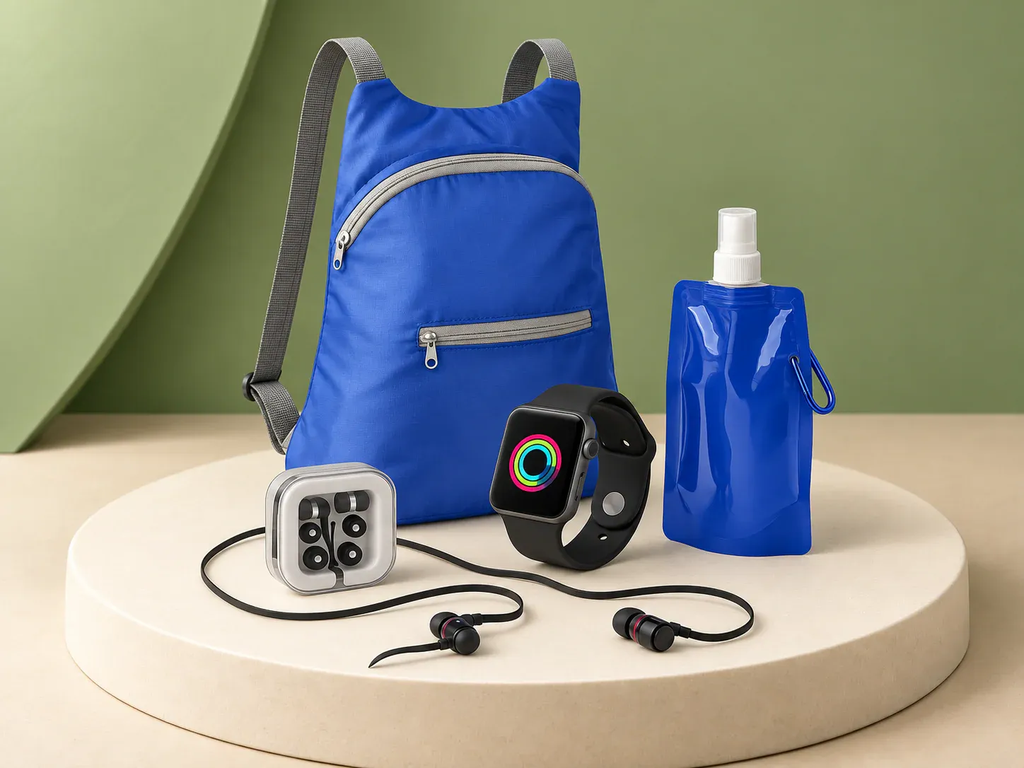 Kit mochila dobrável, fone de ouvido, smartwatch e squeeze dobrável, sem personalização