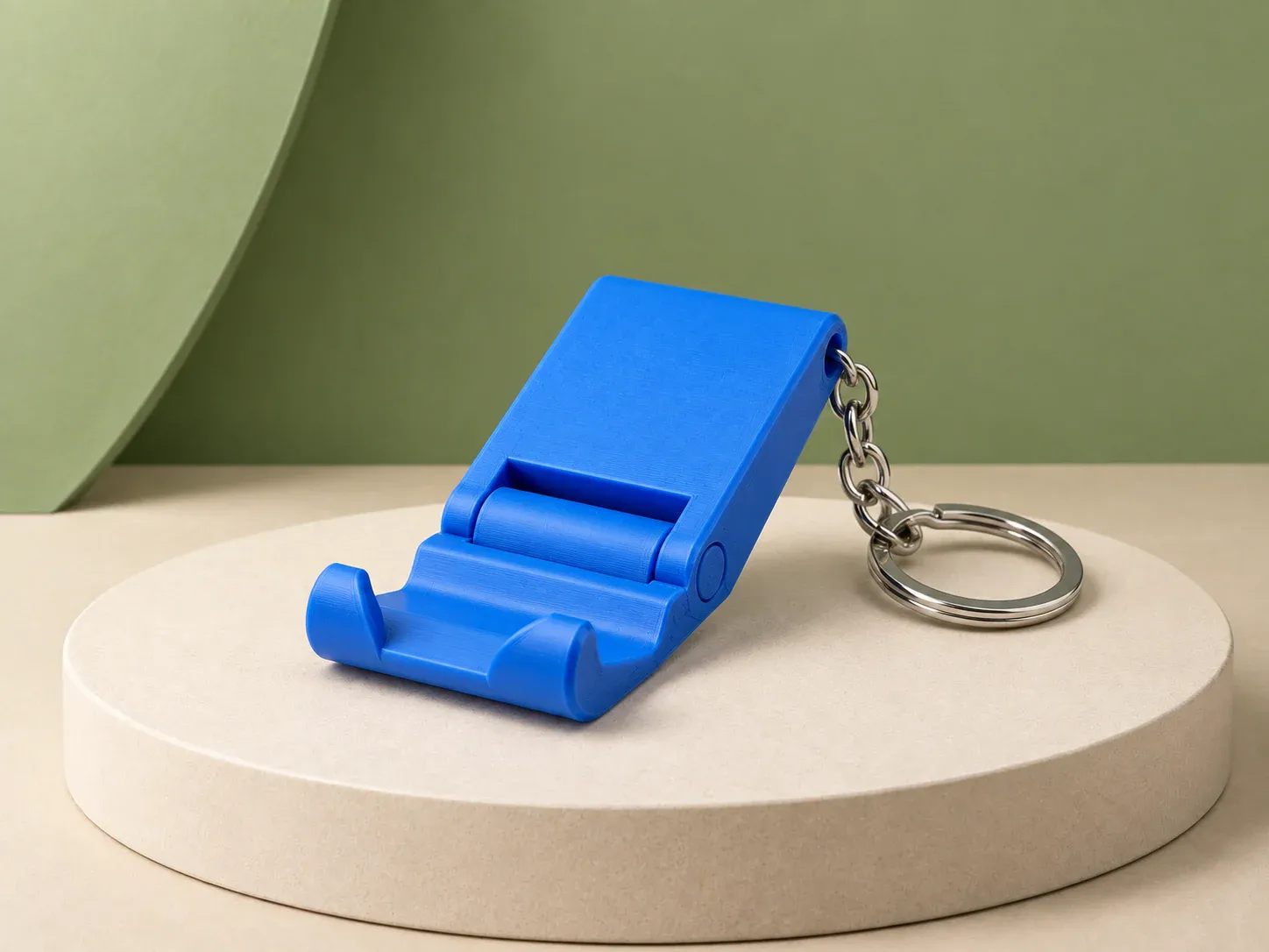 Suporte dobrável para celular com chaveiro, na cor azul, sem personalização: suporte dobrável para celular com dobradiça e apoio curvo, preso a um chaveiro de corrente e argola metálica