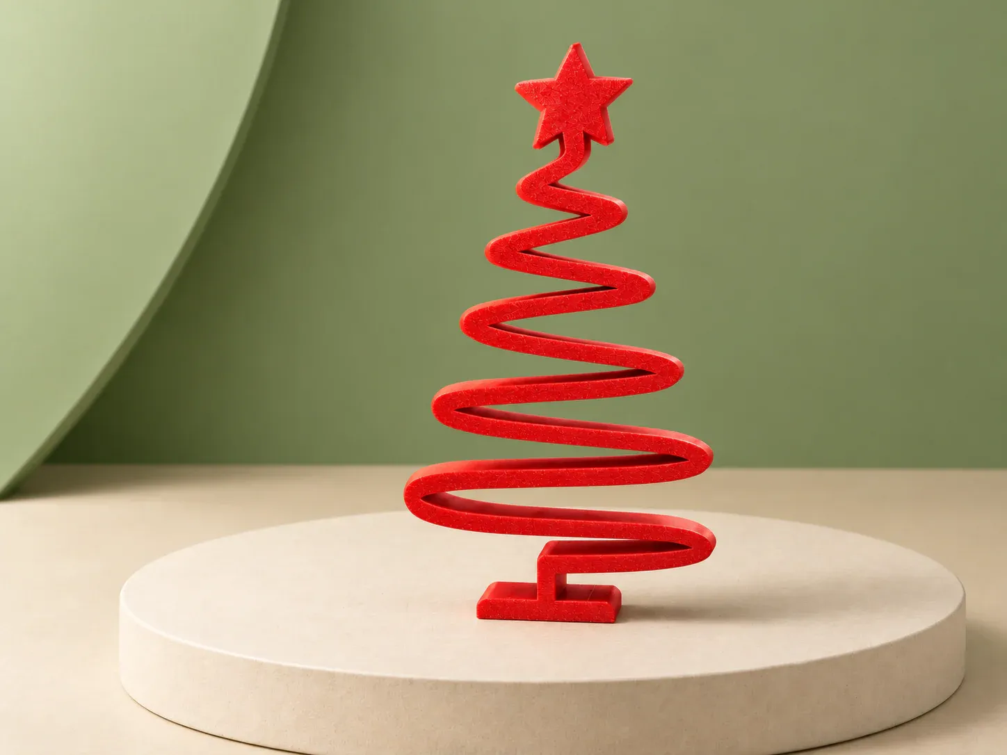 Árvore de Natal de mesa em zigue-zague, na cor vermelho, sem personalização: árvore vermelha numa fita contínua em zigue-zague, com estrela no topo e base reta