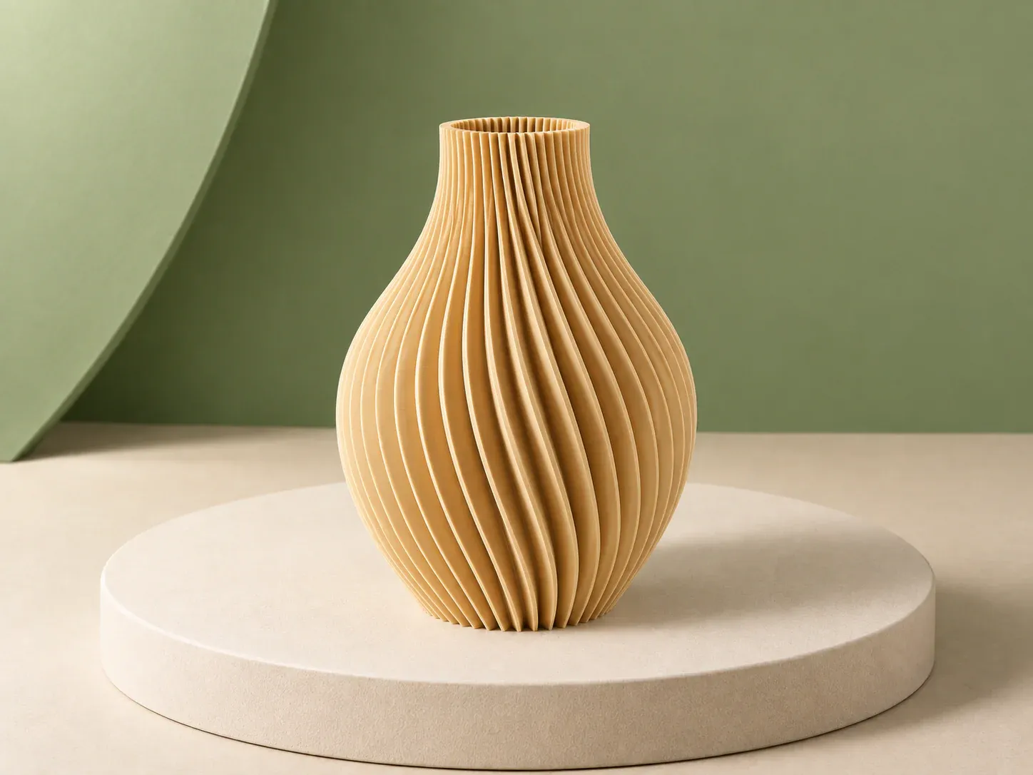 Vaso espiral alongado, na cor caramelo, sem personalização: vaso alongado em forma de gota com nervuras em espiral e gargalo estreito