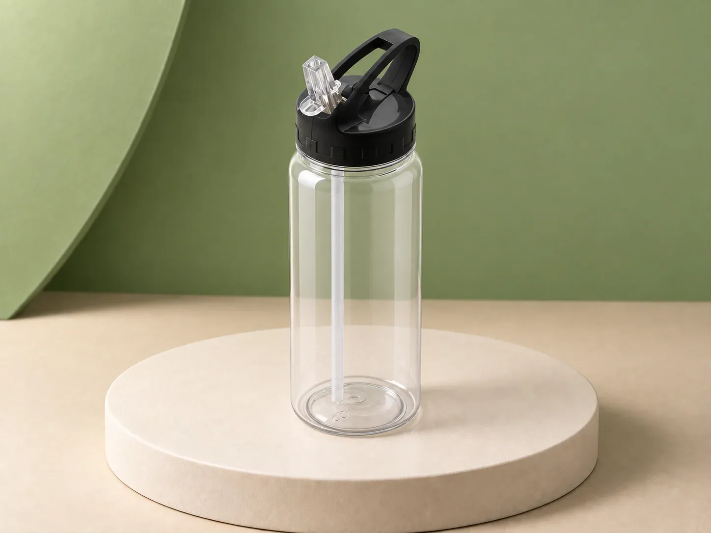 Squeeze 610 ml com canudo, na cor transparente, sem personalização: squeeze transparente de corpo reto com canudo interno e tampa preta com bico articulado e alça