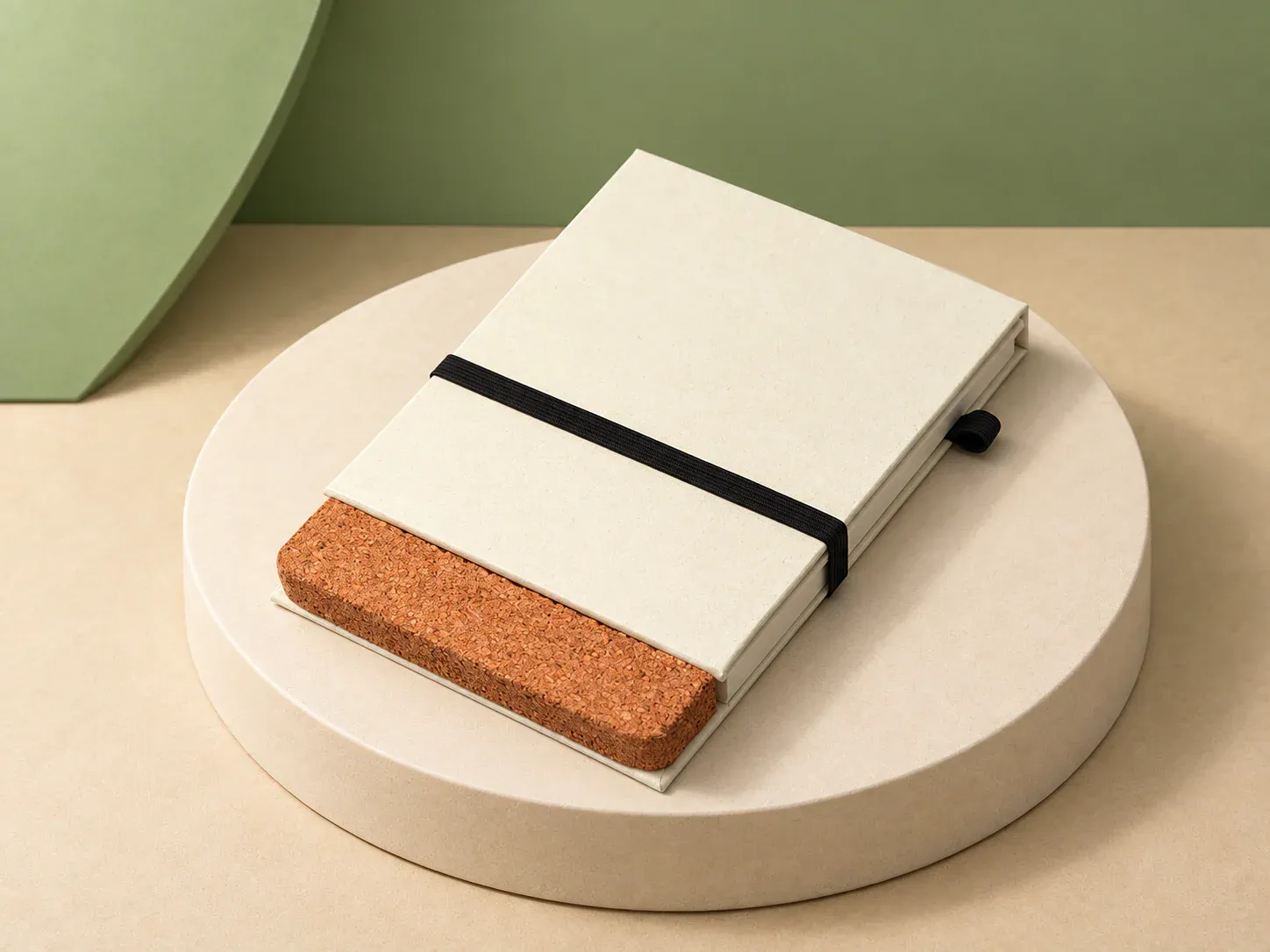 Mini caderno ecológico com capa de papel reciclado e detalhe em cortiça, sem personalização