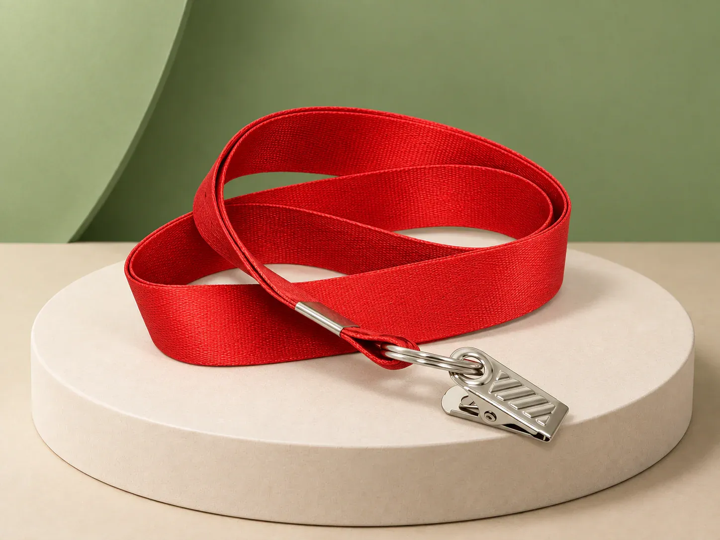 Cordão para crachá com presilha jacaré, na cor vermelho, sem personalização: cordão para crachá em fita chata com ponteira metálica, argola e presilha jacaré metálica