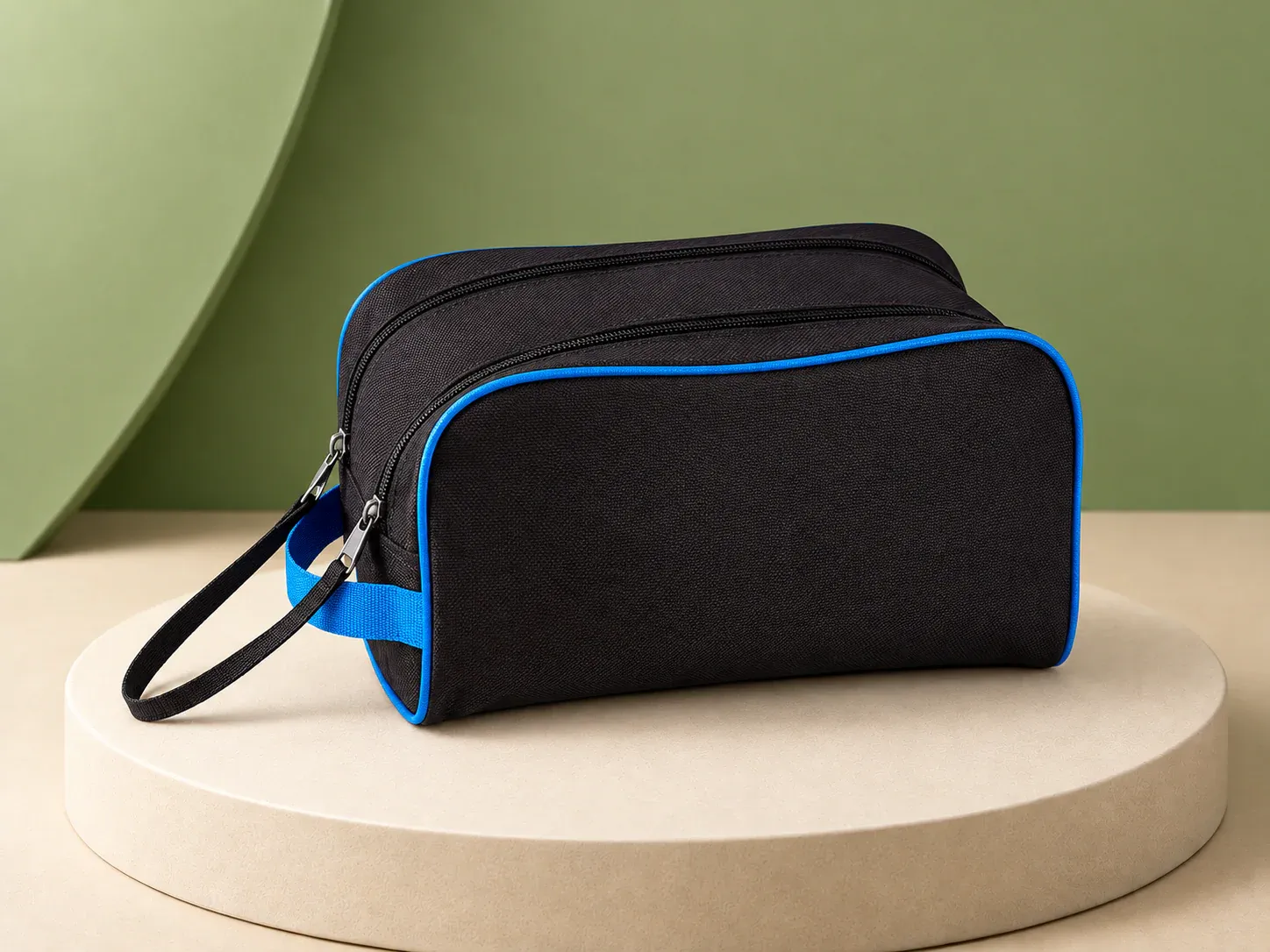 Nécessaire em poliéster 600D com detalhes em PVC e fechamento com velcro, sem personalização