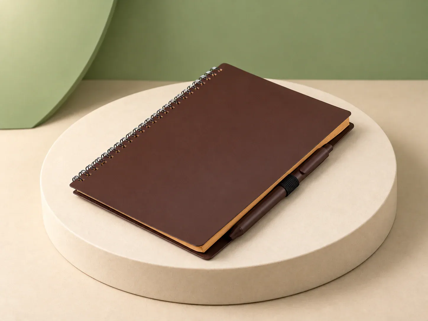 Kit escritório com caderno e caneta de fibra de café, sem personalização