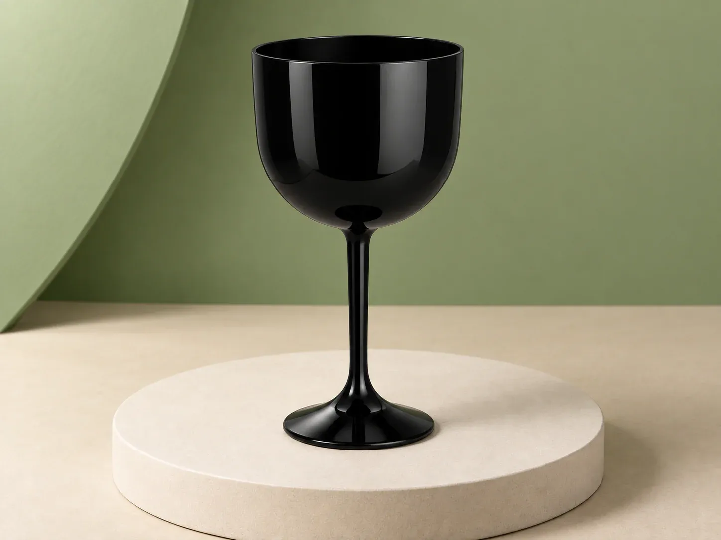 Taça de gin 550 ml, na cor preto, sem personalização: taça de bojo largo e arredondado com haste fina e base redonda, em cor lisa brilhante