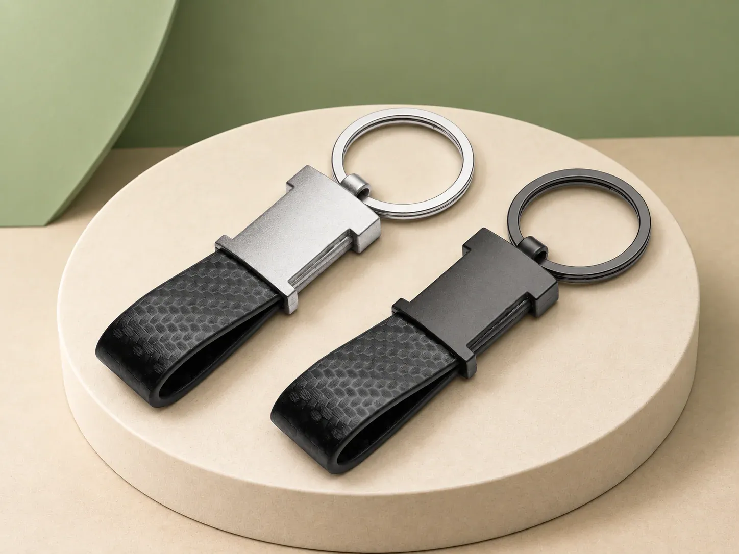 Chaveiro preto em PU e metal fosco, sem personalização