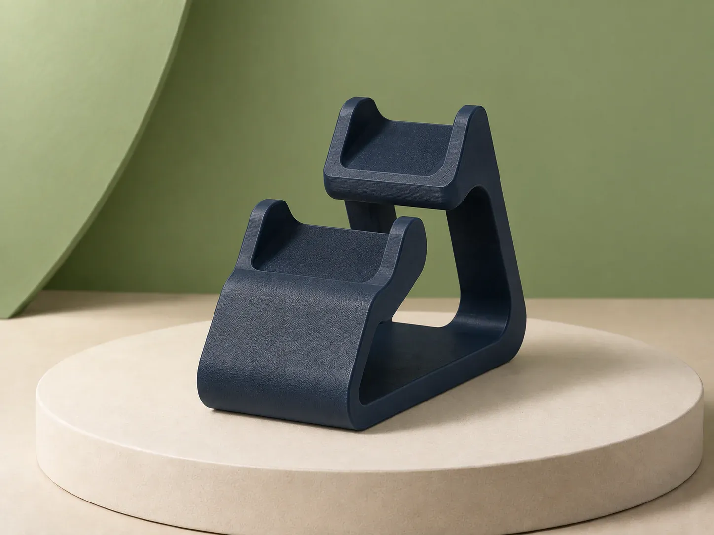 Suporte duplo para controles, na cor azul-marinho, sem personalização: suporte azul-marinho para dois controles, com dois berços em alturas diferentes em perfil de U