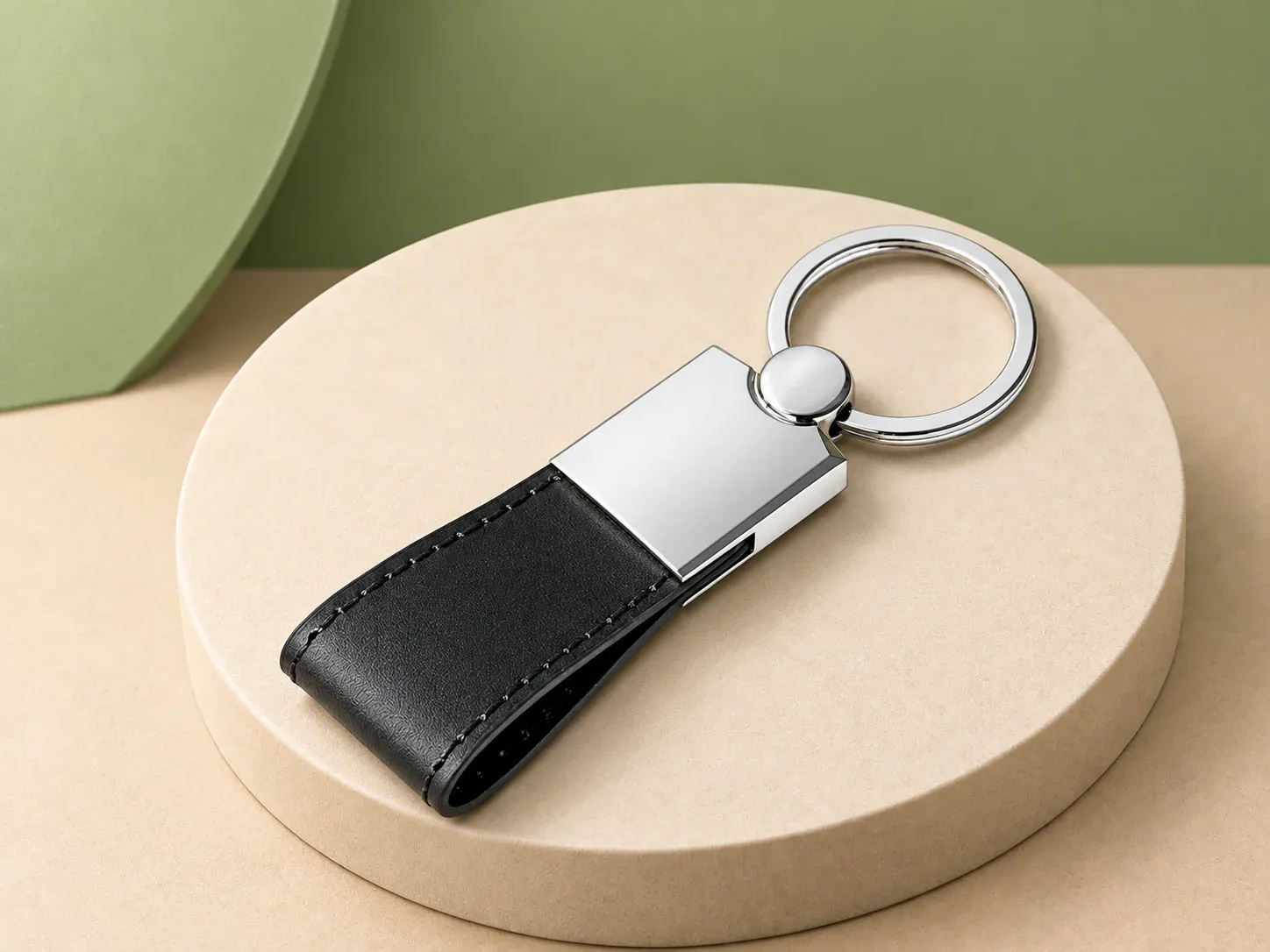 Chaveiro de metal com alça em couro sintético, sem personalização