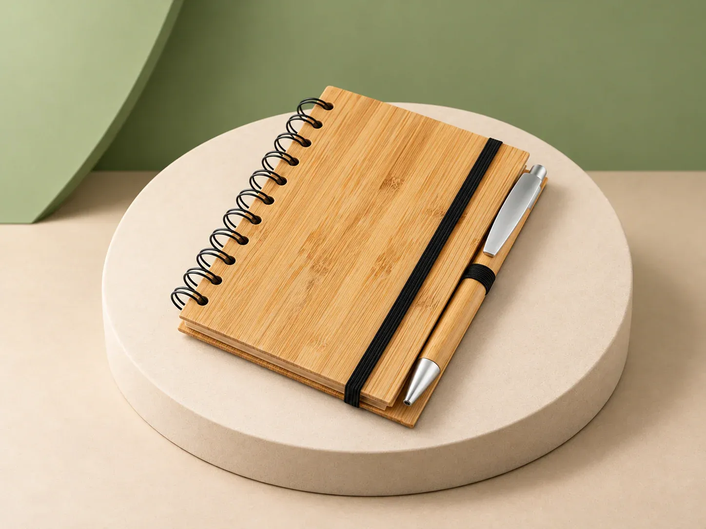 Kit escritório com caderno e caneta de bambu, sem personalização