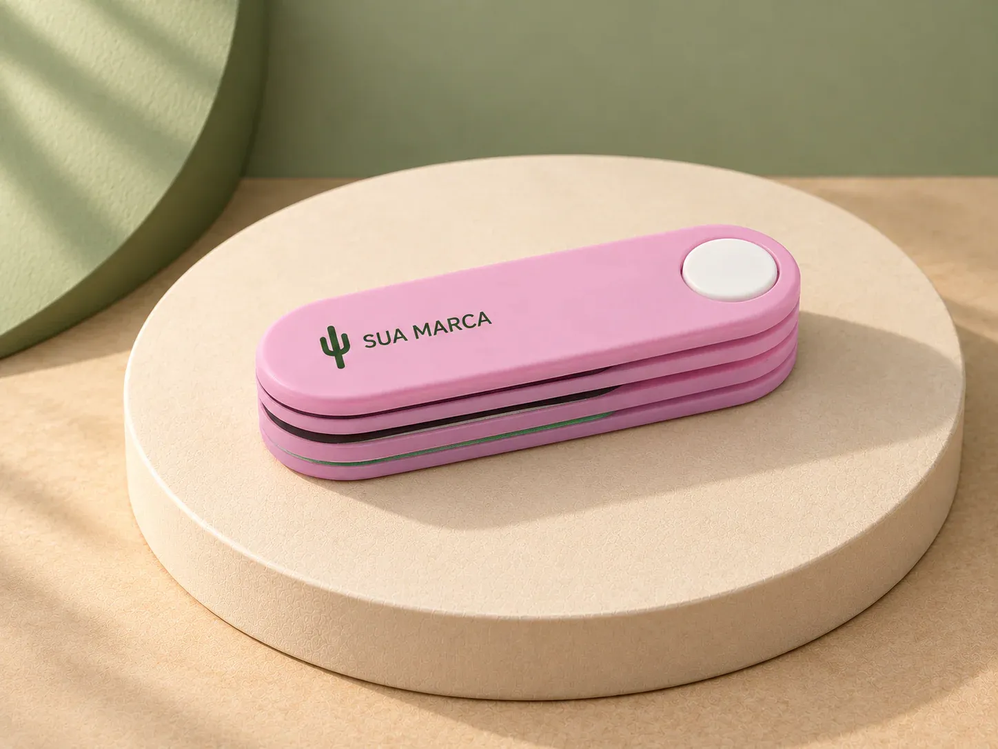 Kit de 4 lixas, com exemplo de personalização colorida: um cacto e o texto “SUA MARCA” impressos em cor