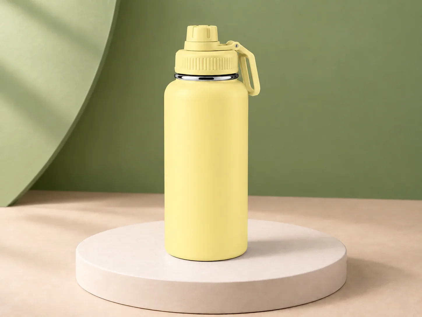 Garrafa térmica inox com tampa de bico, na cor amarelo