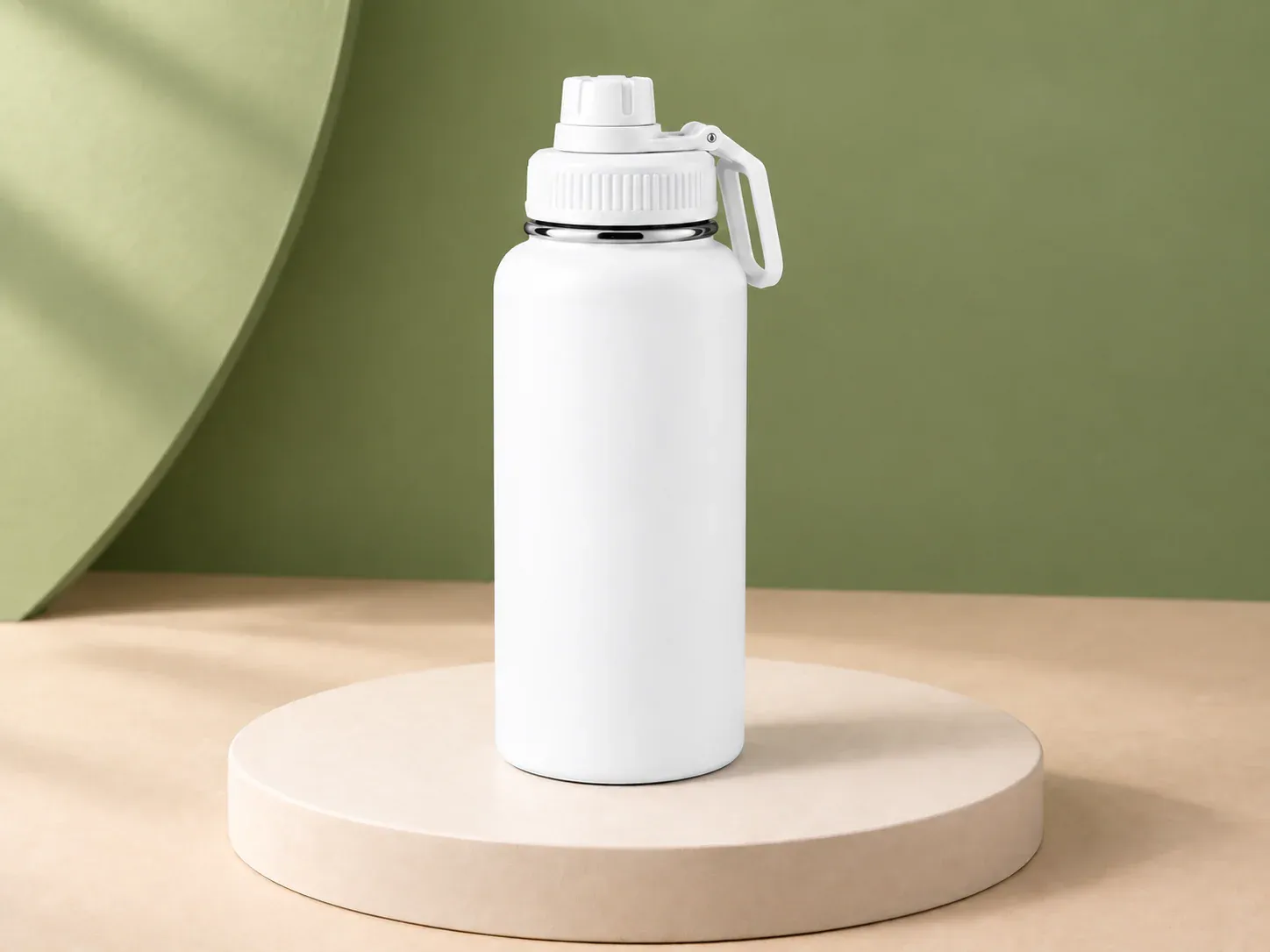 Garrafa térmica inox com tampa de bico, na cor branco