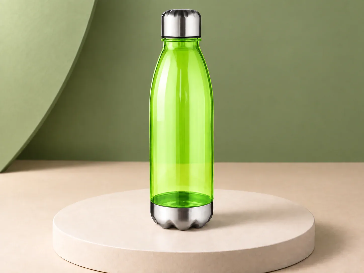 Garrafa 700 ml com tampa e base metálicas, na cor verde-lima