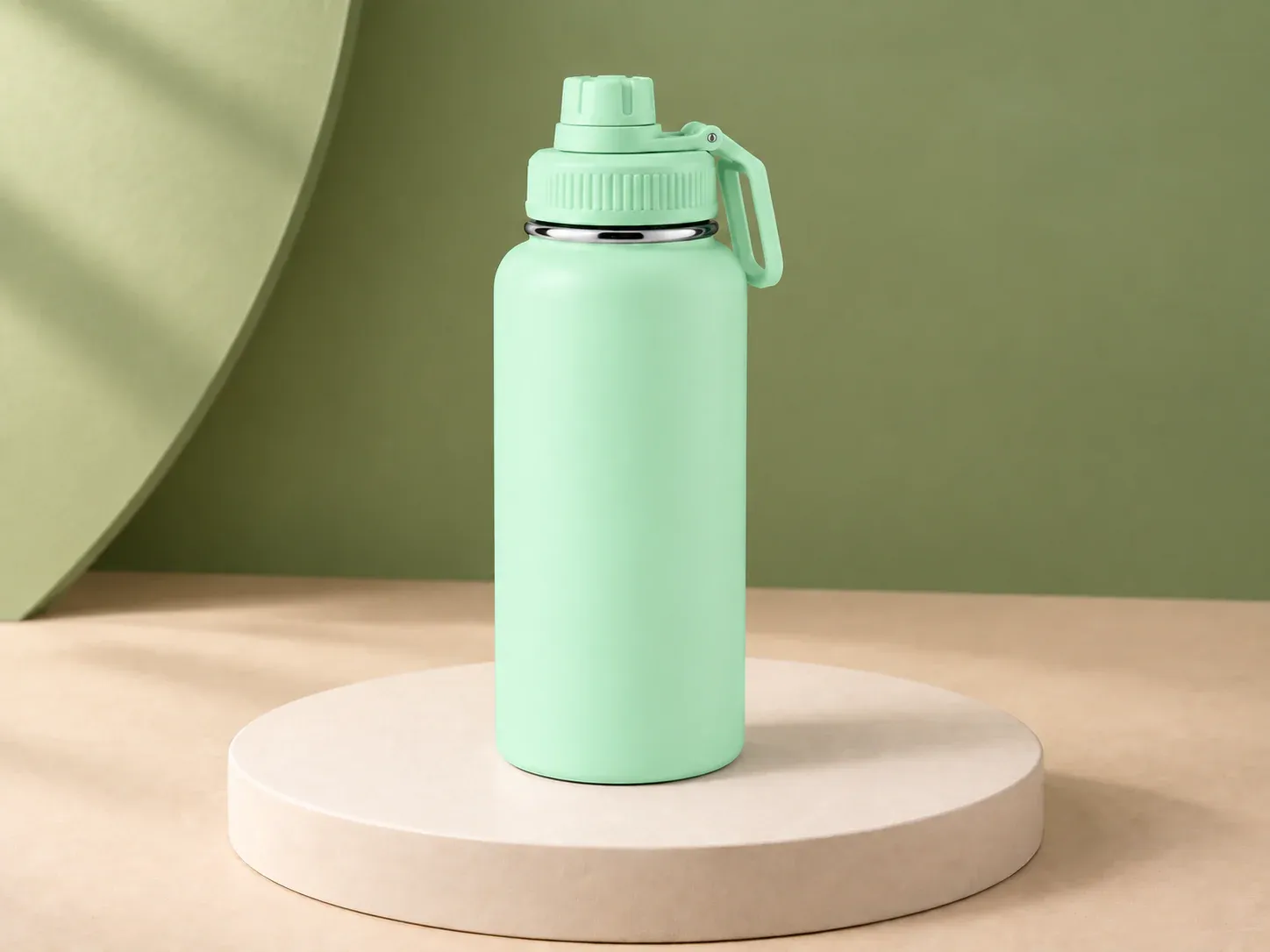 Garrafa térmica inox com tampa de bico, na cor verde-menta